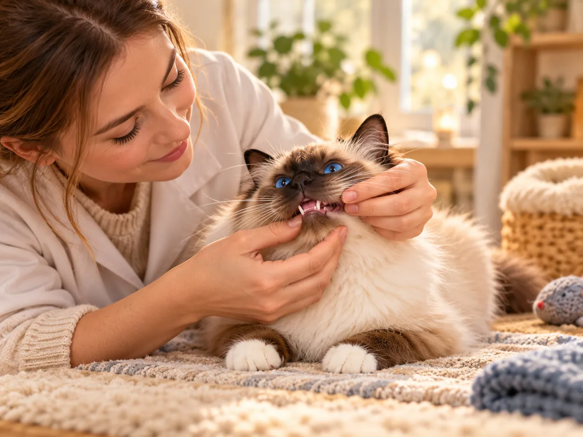 Careful check of the Sacred Birman's teeth