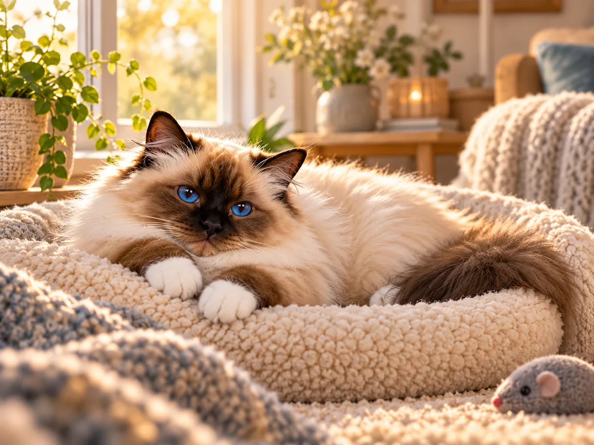 Birman sacré se détendant au soleil