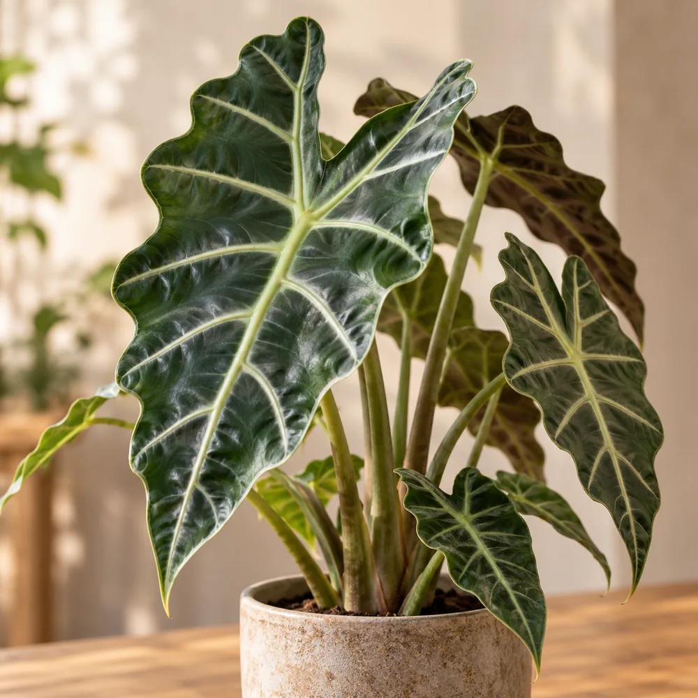 AI-illustration af Alocasia / elefantøre