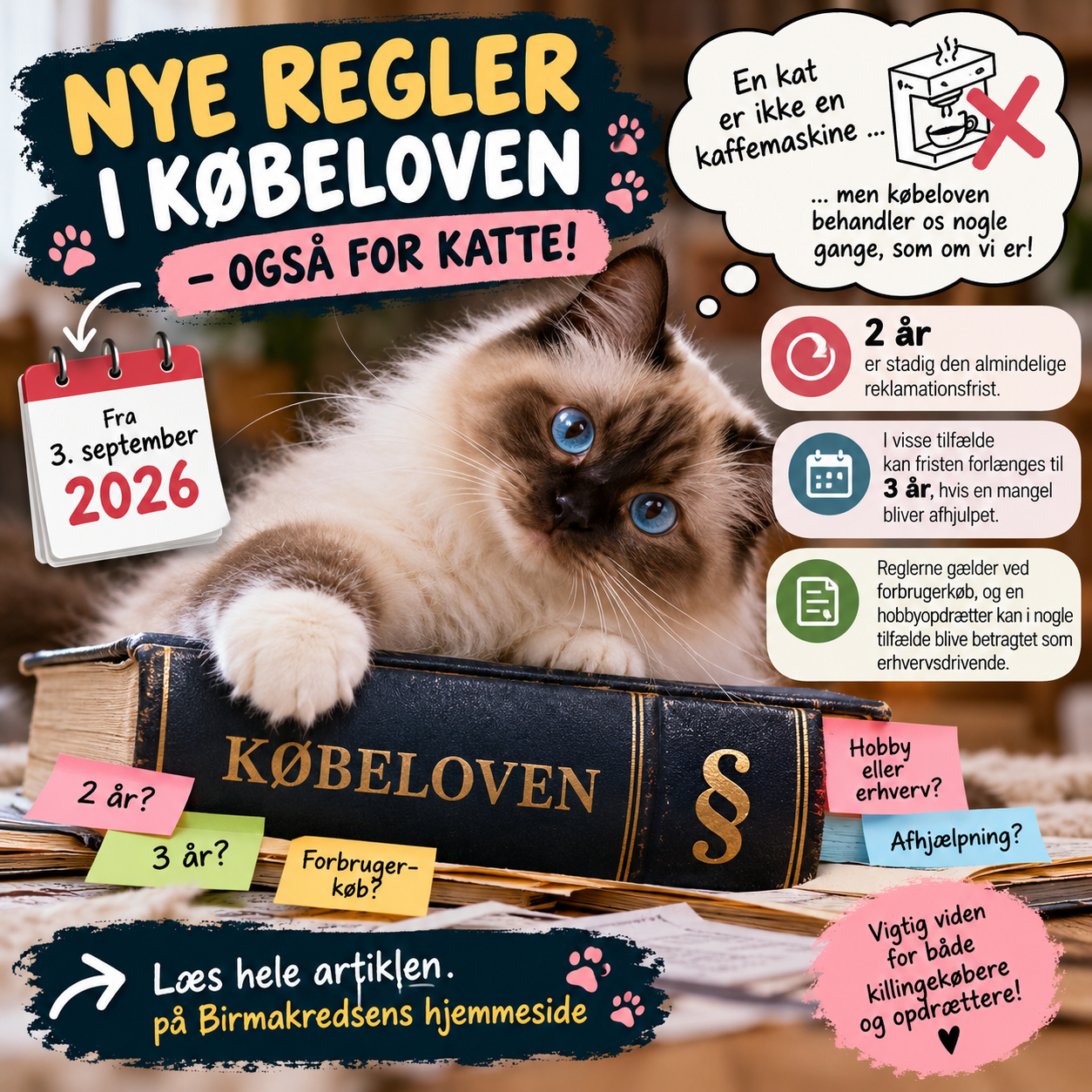 Grafik om de nye regler i købeloven ved køb og salg af katte
