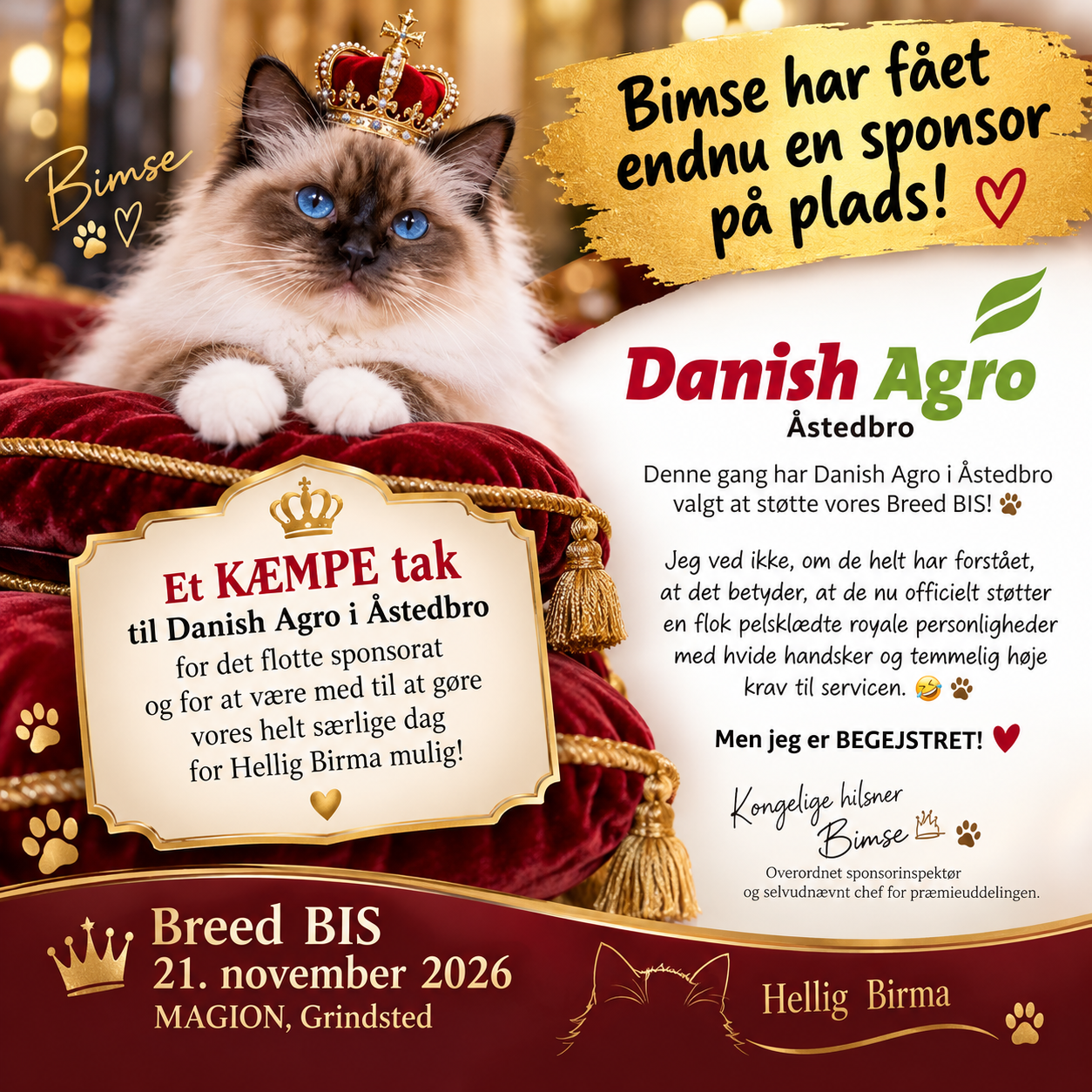 Bimses sponsorgrafik med tak til Danish Agro i Åstedbro for sponsorat til Breed BIS.
