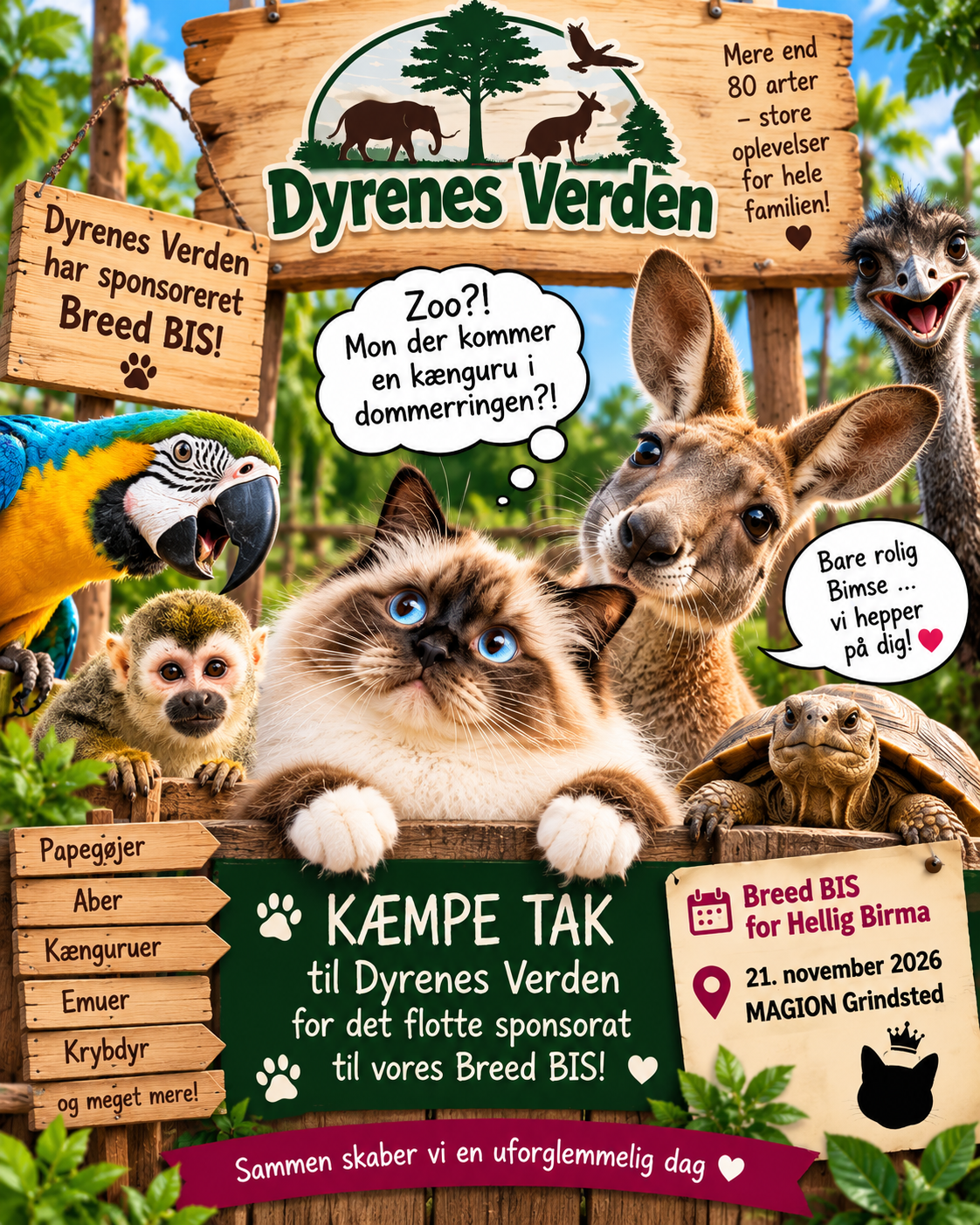 Bimses sponsorgrafik med tak til Dyrenes Verden for sponsorat til Breed BIS.
