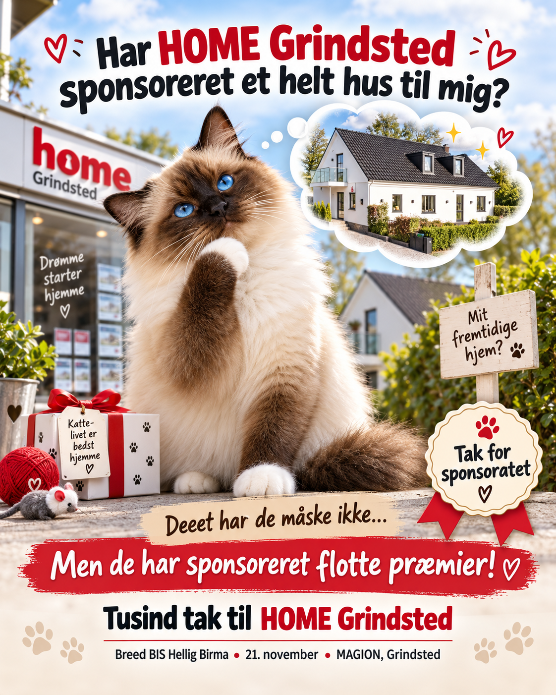 Bimses sponsorgrafik med tak til HOME Grindsted for flotte præmier til Breed BIS.